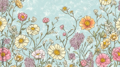 Wallpaper Mural Pastel Floral Meadow Pattern Torontodigital.ca