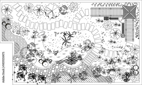 vector sketch illustration silhouette landscape design site plan city park