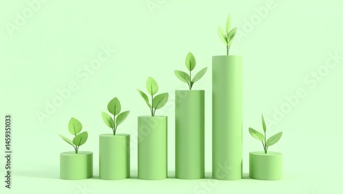 Obraz na płótnie Green growth concept, plant seedlings on ascending bar graph, financial success
metaphor, sustainability visualization, environmental progress chart, organic business growth, eco-friendly investment, w salonie