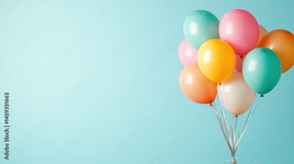 A cluster of colorful balloons floats vibrantly against a serene blue background, evoking feelings of joy, celebration, and festivity in a cheerful atmosphere. A cluster of colorful balloons floats vibrantly against a serene blue background, evoking feelings of joy, celebration, and festivity in a cheerful atmosphere.