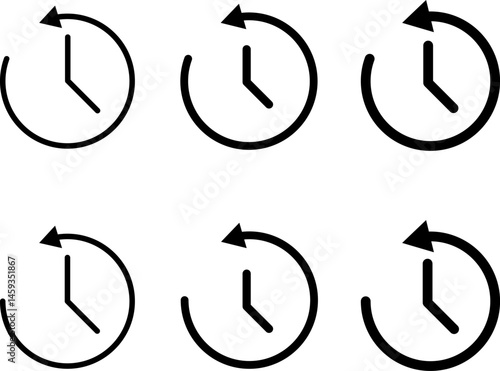 

History icon set. Recent event history symbol. Clock go back in time. Circle past time backward arrow
