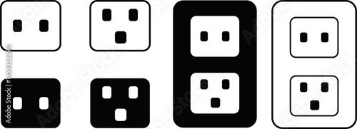 power plugs and sockets icon set. Electric plug. Electrical symbol element. Extension cords with electro decent 
