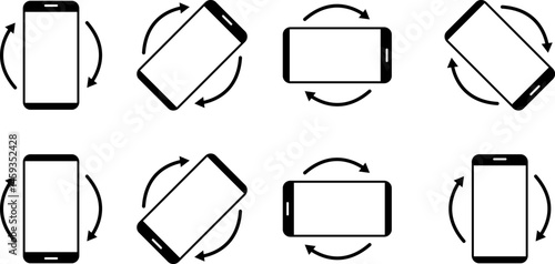 Rotate Mobile phone icon set. Rotate smartphone icon. Device rotation symbol. Rotate Mobile phone. Turn your device sign