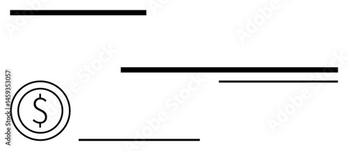 Circular dollar symbol paired with bold, sleek horizontal lines suggests finance, payments, organization, creativity, web design, branding, and marketing. Ideal for a simple landing page