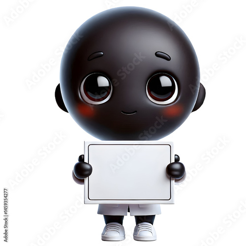 Cute BLACK man 3d holding blank card isolated on white background