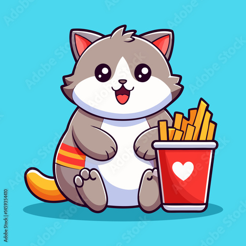 Download Cute Cat Drink Soda And Eating French Fries Cartoon Vector  Eps File For Design.