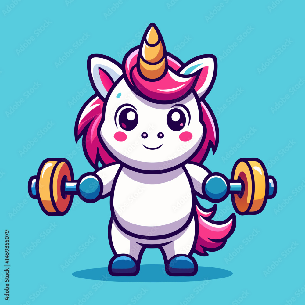 Obraz premium Download Cute Unicorn Lifting Dumbbell Cartoon Vector Eps File For Design.