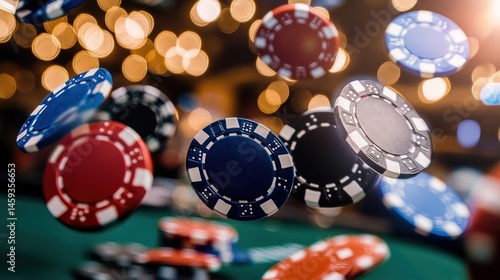 Casino chips midair action dynamic blur