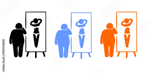 Overweight people icons set. Outline set of overweight people vector icons for web design isolated on white background