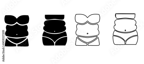 Overweight people icons set. Outline set of overweight people vector icons for web design isolated on white background