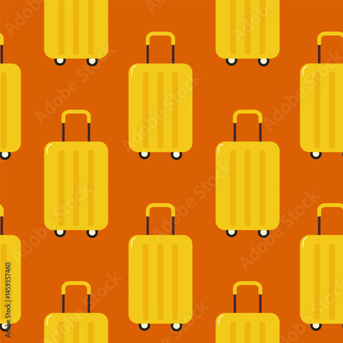 Bright yellow luggage against a vibrant orange background ideal for travel-themed designs