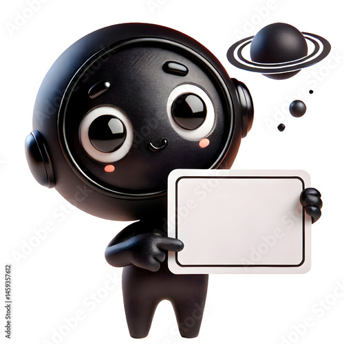 Cute BLACK man 3d holding blank card isolated on white background