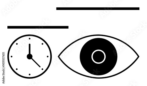 Eye and clock with bold geometric lines evoke focus and time awareness. Ideal for productivity, time management, schedules, vision, deadlines, efficiency, simple landing page