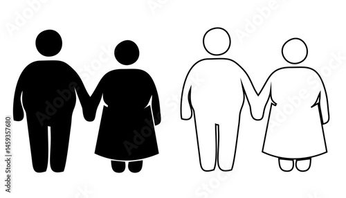 Overweight people icons set. Outline set of overweight people vector icons for web design isolated on white background