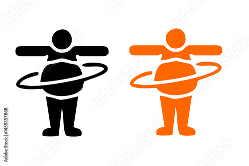 Overweight people icons set. Outline set of overweight people vector icons for web design isolated on white background