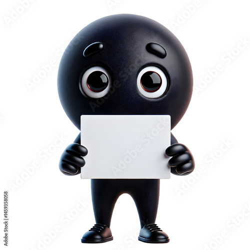 Cute BLACK man 3d holding blank card isolated on white background