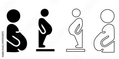 Overweight people icons set. Outline set of overweight people vector icons for web design isolated on white background