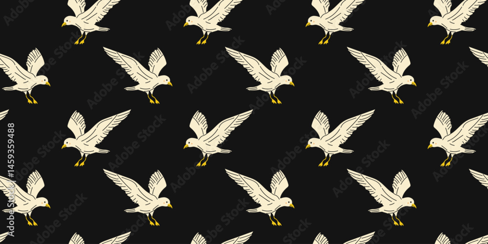 Fototapeta premium Pattern of white birds in flight against a dark background showcasing a unique design