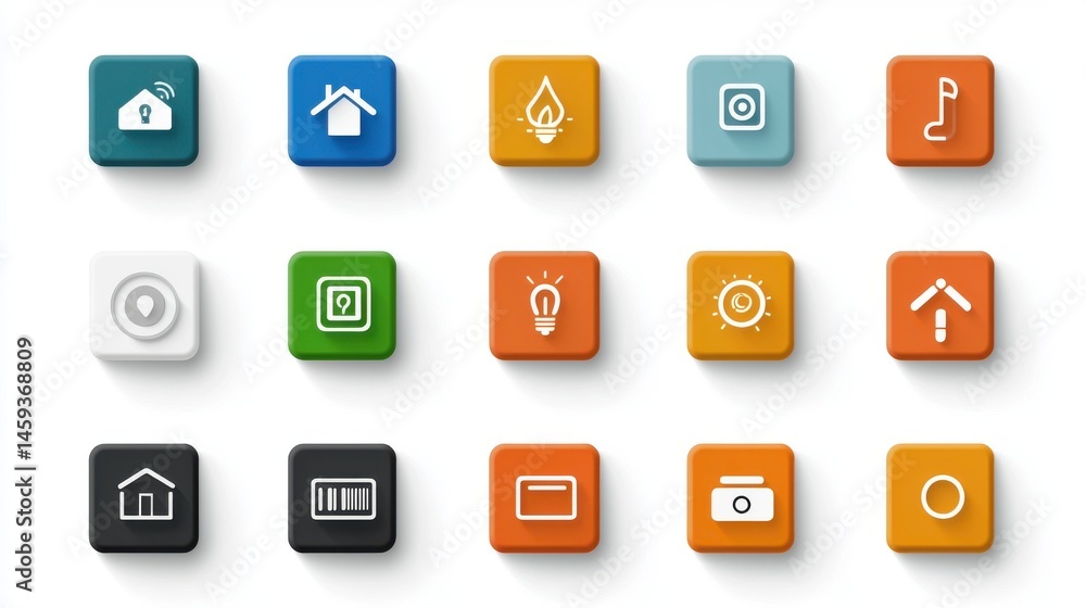 Assortment of various vibrant and modern icons representing different functions and features for a digital application or user interface Assortment of various vibrant and modern icons representing different functions and features for a digital application or user interface