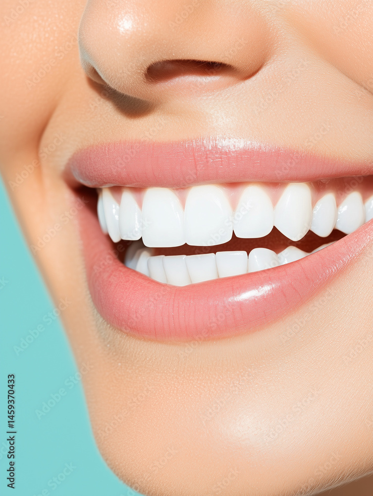 Obraz premium Close-Up of a Woman Smiling with Bright and Healthy White Teeth