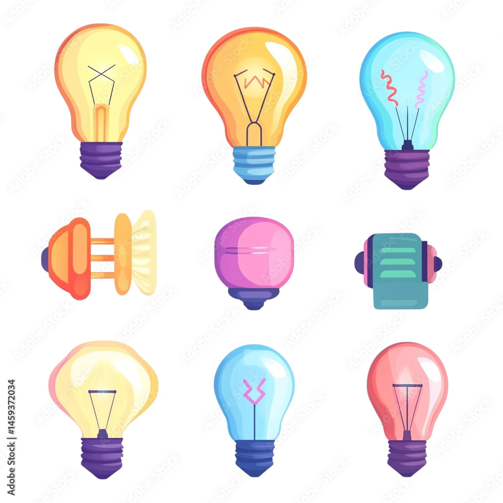 Colorful lightbulbs ideas innovation creativity design concept Colorful lightbulbs ideas innovation creativity design concept
