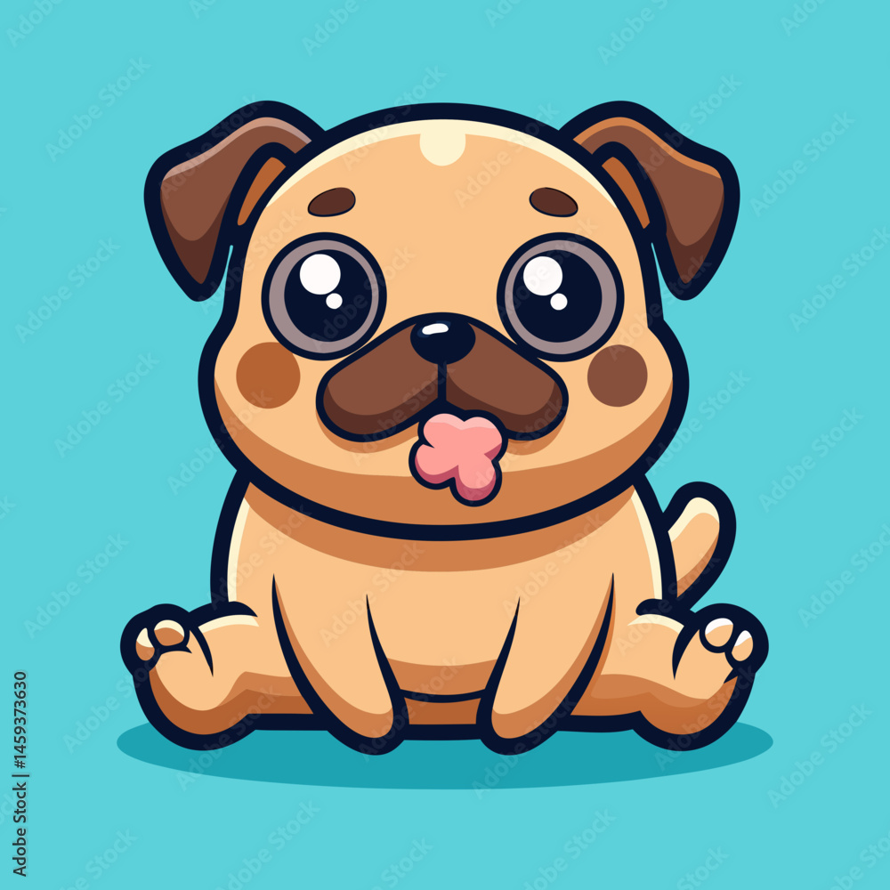 Obraz premium Download Cute Pug Dog Eating Bone Cartoon Vector Icon Illustration. Eps File For Design.