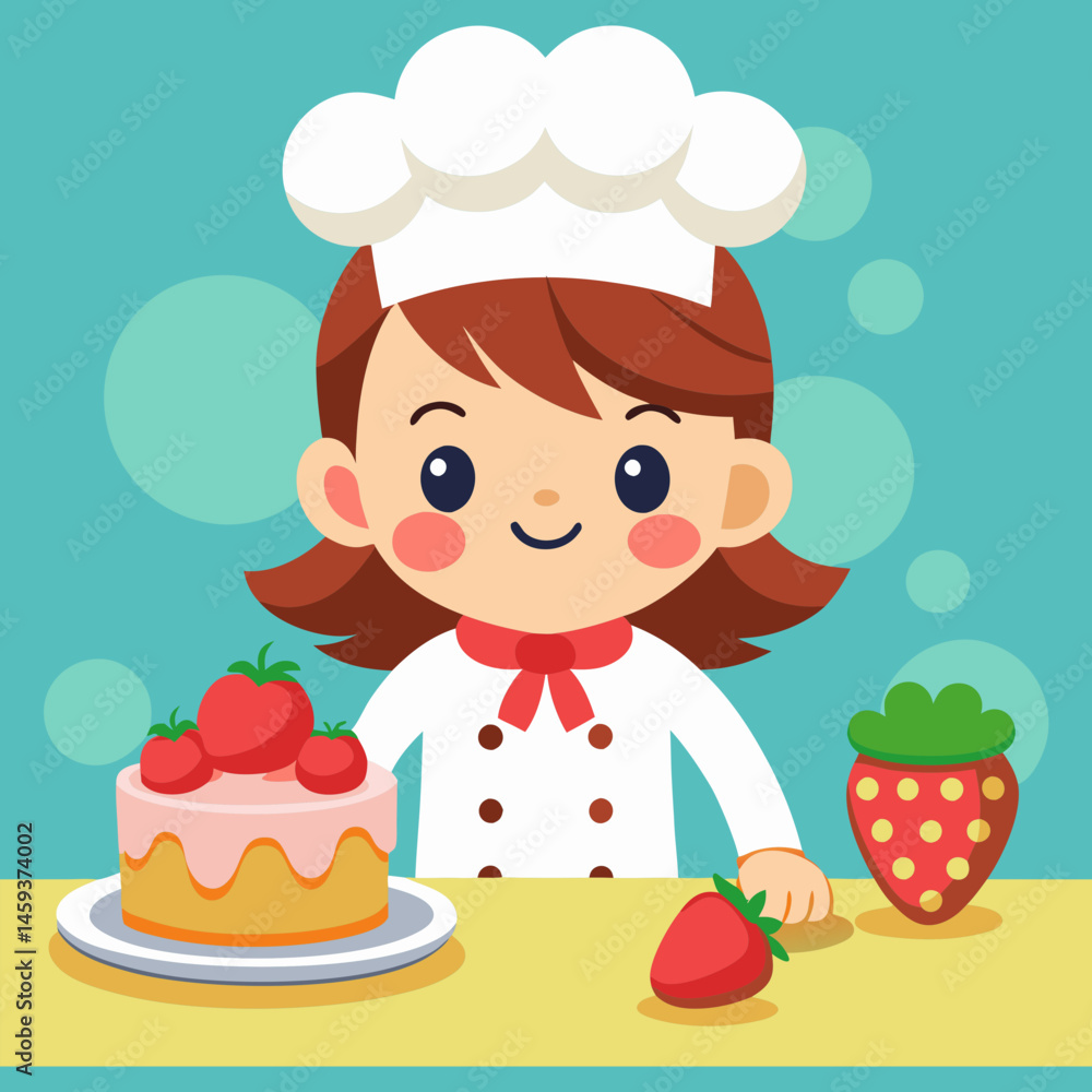 Download Cute Chef Girl Cooking Strawberry Cake Cartoon Vector Icon Illustration. Eps File For Design. Download Cute Chef Girl Cooking Strawberry Cake Cartoon Vector Icon Illustration. Eps File For Design.