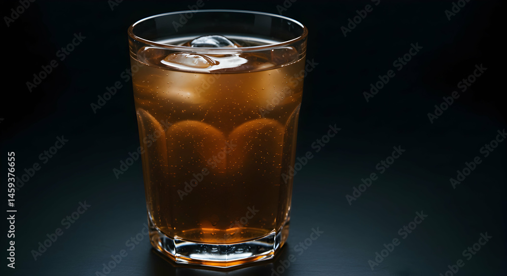 Refreshing beverage with ice in a glass on dark background Refreshing beverage with ice in a glass on dark background