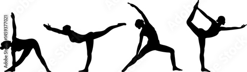 silhouette woman doing yoga in different angles, vector