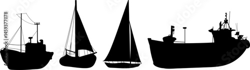 silhouette ships from different angles, vector