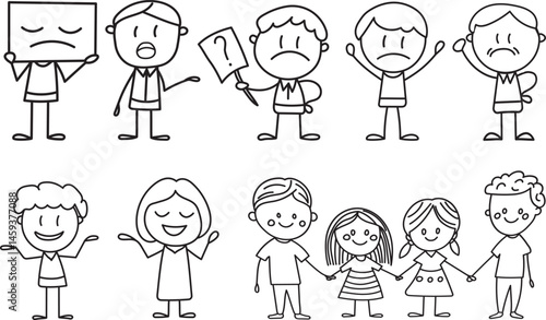 people and kids stick figures set, vector