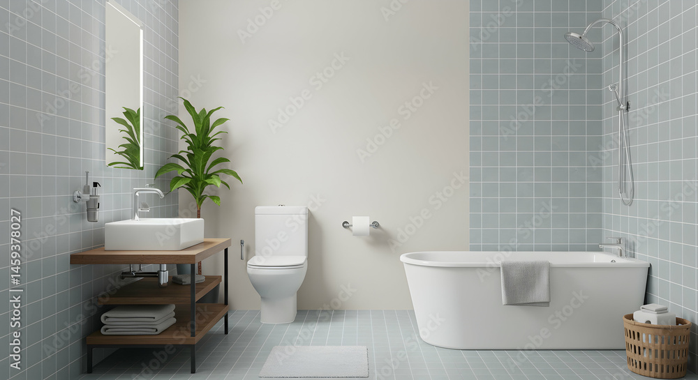 Obraz premium Modern Minimalist Bathroom Design with Natural Elements and Light