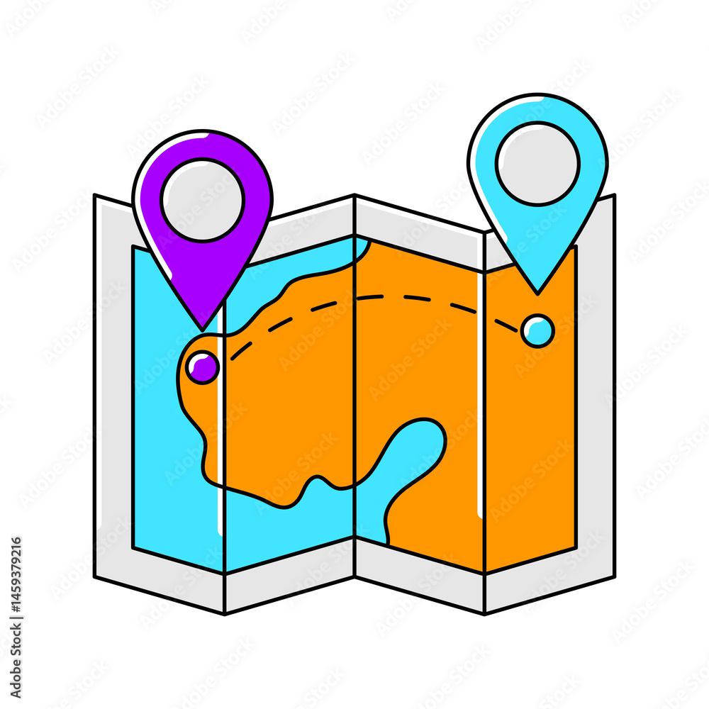 Map with markers icon. Travel illustration and tourism item.