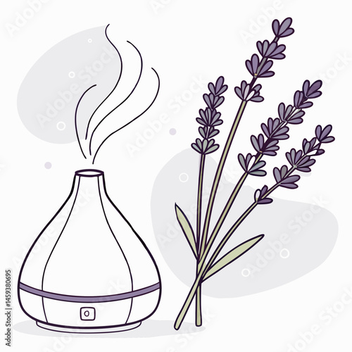 Home incense aroma diffuser Aromatherapy Lavender flower fragrance Vector illustration of bottle

