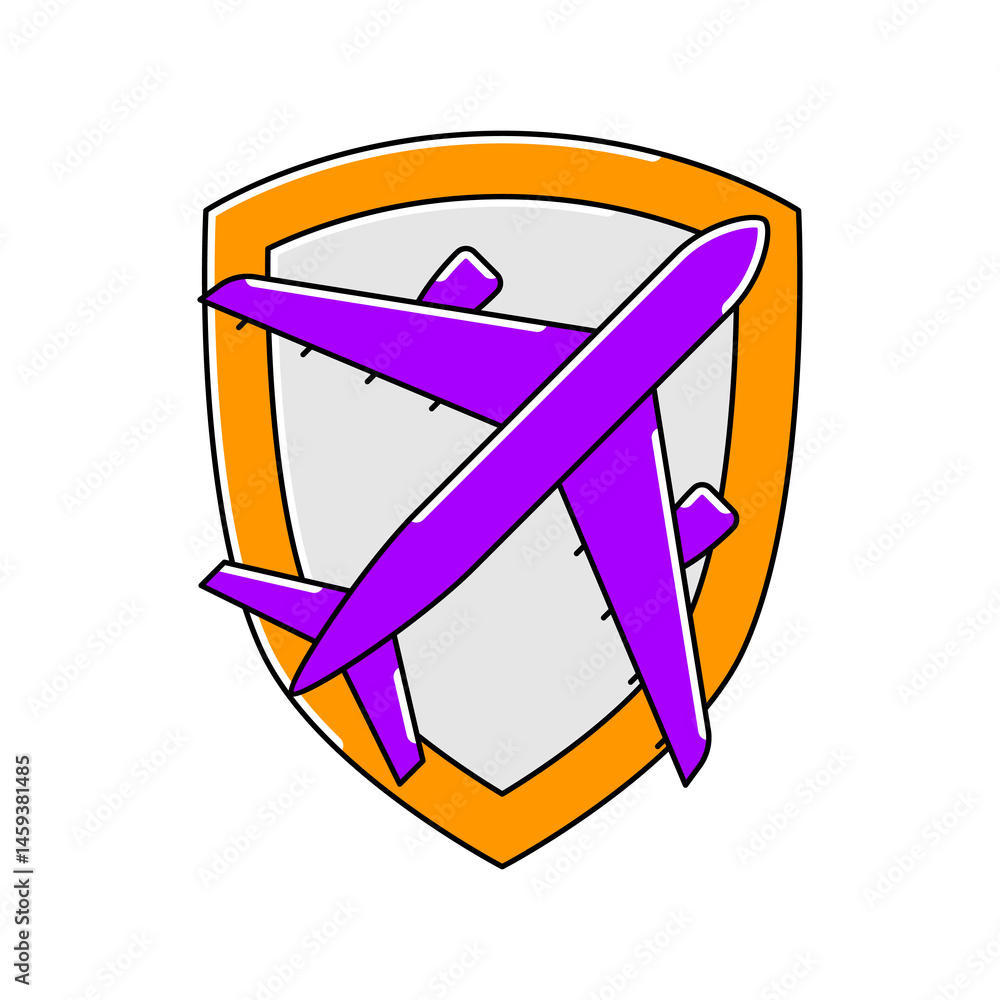 Airplane insurance icon. Air travel and tourism item.