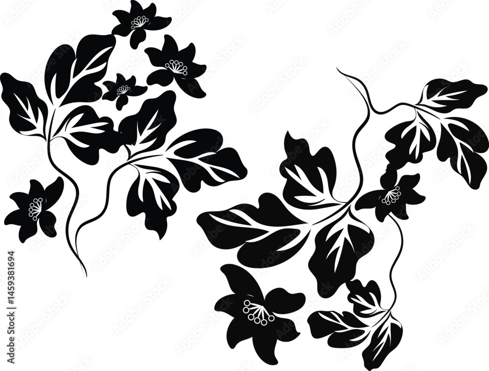 Floral Line Art Design Delicate Flowers and Leaves for Invitations, Branding, and Decoration Floral Line Art Design Delicate Flowers and Leaves for Invitations, Branding, and Decoration