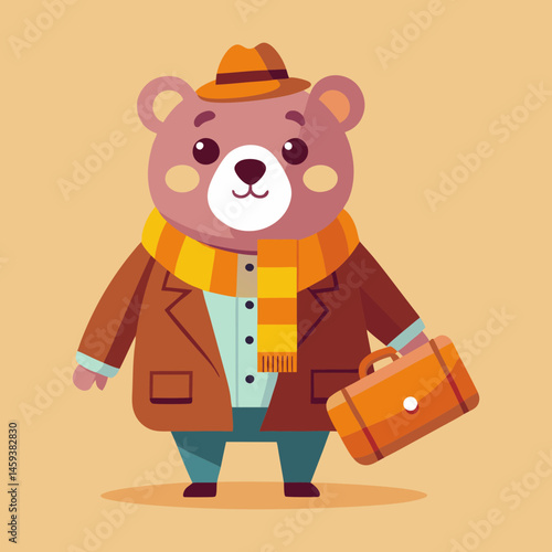 Download Cute Bear Wearing Coat With Suitcase Cartoon Vector Icon Illustration. Eps File For Design.