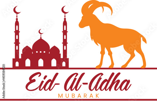 Eid al Adha ram silhouette with mosque and gradient background