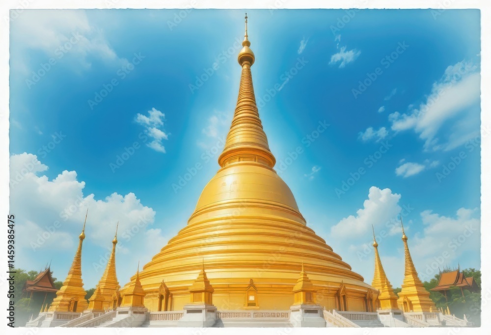 Fototapeta premium Majestic Golden Pagoda Under a Blue Sky