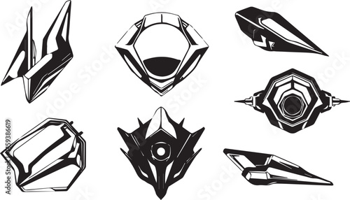 A set of vector elements, modern flat design with intricate black lines and futuristic aesthetics of sharp angles and smooth curves, simple two-dimensional shapes, soft dreamy atmosphere and high tech