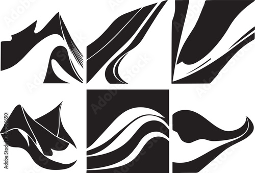 A set of vector elements, modern flat design with intricate black lines and futuristic aesthetics of sharp angles and smooth curves, simple two-dimensional shapes, soft dreamy atmosphere and high tech