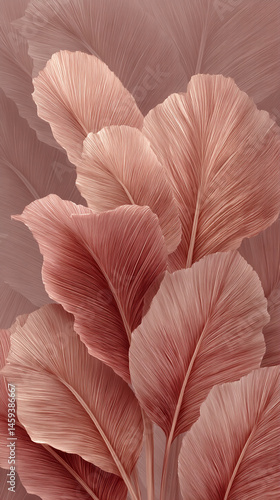 Close-up of textured pink leaves, creating a soft and elegant appearance, showcasing a botanical theme ideal for design projects or luxurious backgrounds