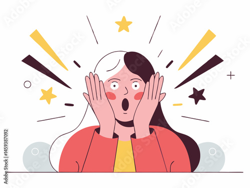 "Half-red half-white hair anime girl in streetwear, vibrant retro comic backdrop, surprised pose."

