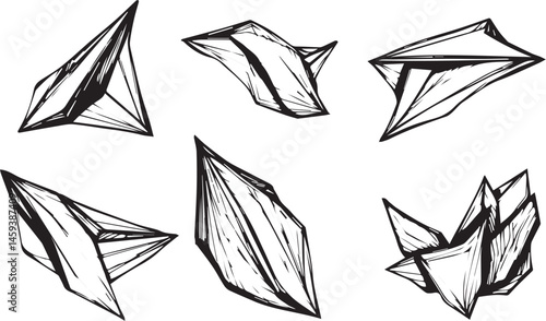 A set of vector elements, modern flat design with intricate black lines and futuristic aesthetics of sharp angles and smooth curves, simple two-dimensional shapes, soft dreamy atmosphere and high tech