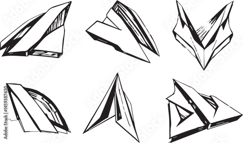 A set of vector elements, modern flat design with intricate black lines and futuristic aesthetics of sharp angles and smooth curves, simple two-dimensional shapes, soft dreamy atmosphere and high tech