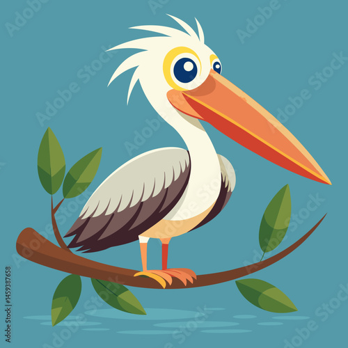 Download Cute Bird Pelican On The Branch Vector Art Illustration Eps File For Design.