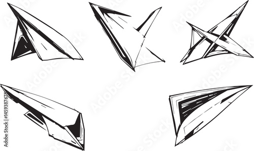 A set of vector elements, modern flat design with intricate black lines and futuristic aesthetics of sharp angles and smooth curves, simple two-dimensional shapes, soft dreamy atmosphere and high tech