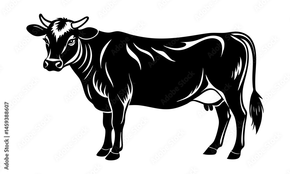 Fototapeta premium Download Beautiful Cow Silhouette Black Vector Art Illustration Eps File For Design.