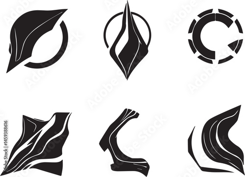 A set of vector elements, modern flat design with intricate black lines and futuristic aesthetics of sharp angles and smooth curves, simple two-dimensional shapes, soft dreamy atmosphere and high tech