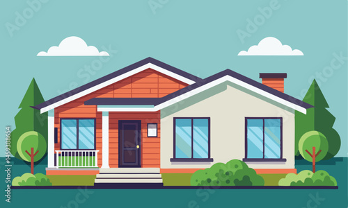 Download Modern House Single Storied House Vector Art Illustration Eps File For Design.
